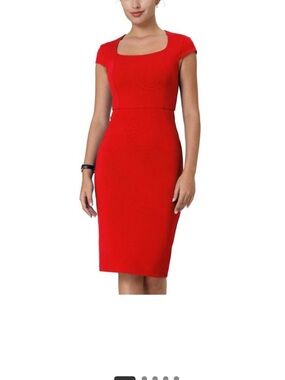 Unique Vintage Lette Red Square-Neck Stretchy Midi Pencil Dress Vintage inspired